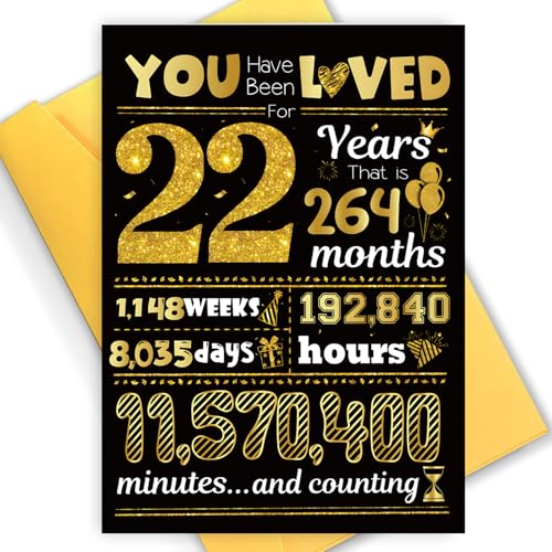 TOPWAYS Tarjeta de cumpleaños número 22, con texto en inglés 'You Have Been Loved for 22 Years',...