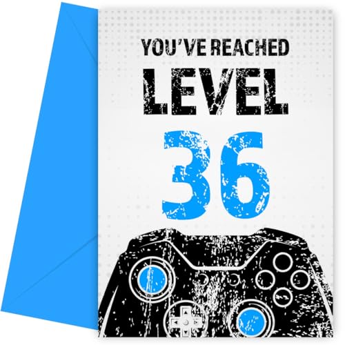Gamer - Tarjeta de cumpleaños 36 para niño, tarjeta de cumpleaños de nivel 36 para hijo,...