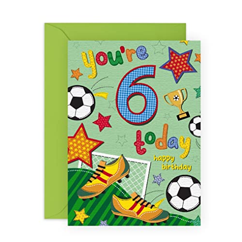 Central 27 - Tarjeta de felicitación de sexto cumpleaños para niños, diseño de fútbol de 6 a 6...