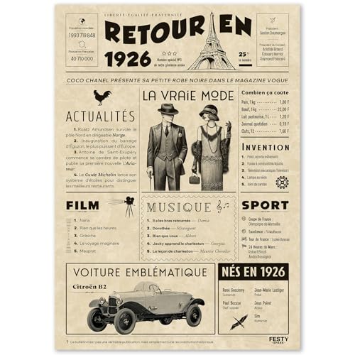 Regalo original de regreso en 1926 – Idea de regalo de 99 años para mujer y hombre, tarjeta de...