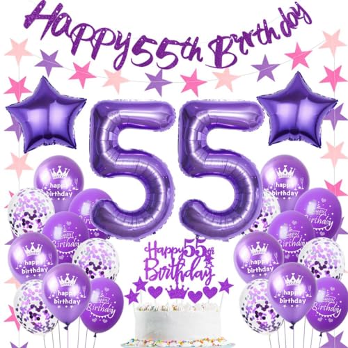 Ohaoduo globo 55 años cumpleaños mujer púrpura decoración de la torta 55 años cumpleaños mujer...