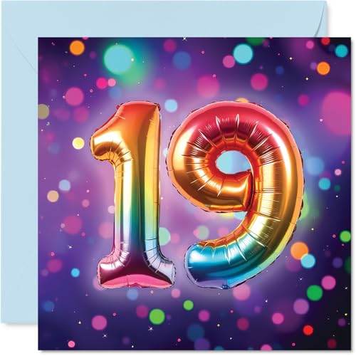 Tarjetas de cumpleaños número 19 para mujeres y hombres, globo de aluminio arcoíris, tarjeta de...