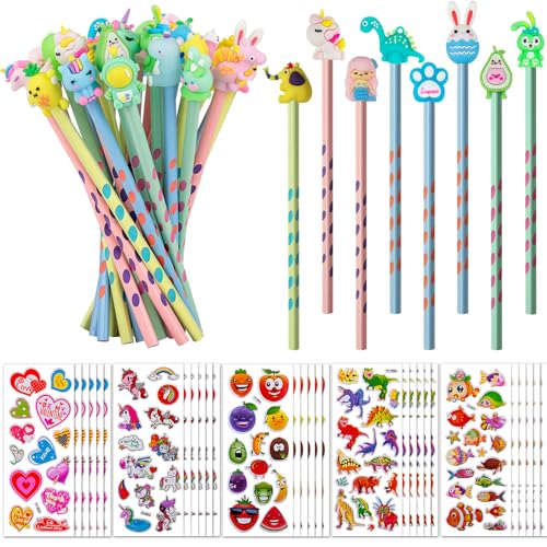 Runxin 30 Lapices Regalos Cumpleaños Niños Colegio y 30 Pegatinas Infantiles | Set 60 - 3D...