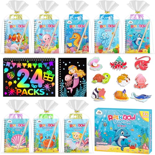 ZMLM Libros Scratch Kit, Pack of 24 Scratch Libretas, Plantilla y Lápiz de Madera, Puzzle 3D y...