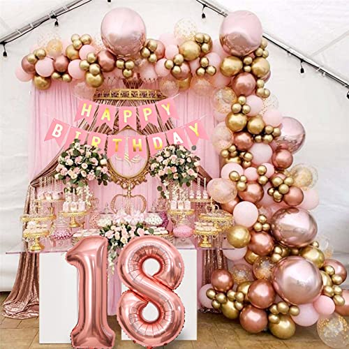 DUGEHO 18 años Deco Cumpleaños Chica Oro Rosa, 103 piezas Arche de Ballon Kit Guirnalda Globo...