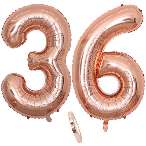2 Globos Número 36 Años, Number 36 Globo Chica de oro rosa, 40'Figuras de globos con globo de...