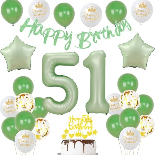 cumpleaños 51 años hombre mujer globo 51 años mujer verde oliva decoración de cumpleaños 51...