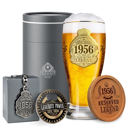 CROWNLY CRYSTAL® 1956 Vaso de Cerveza Personalizado 70 Cumpleaños 570 ml 1 Pinta Regalo para...