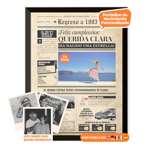 Periódico de cumpleaños 1995 – póster personalizado año nacimiento con foto, nombre y mensaje...