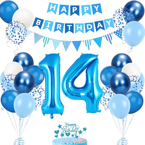 Decoración Cumpleaños Azul - Globos y Decoración para Chicos y Chicas - Fiesta de 14 Años
