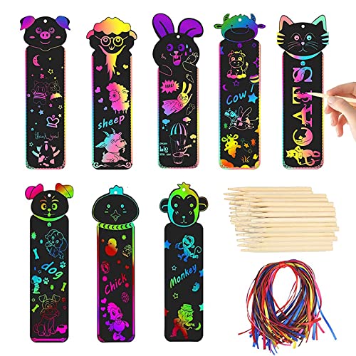 32 Piezas Marcadores libros, Marcapginas para Rascar, Papel de Rascar con Diseño Animales, Regalo...