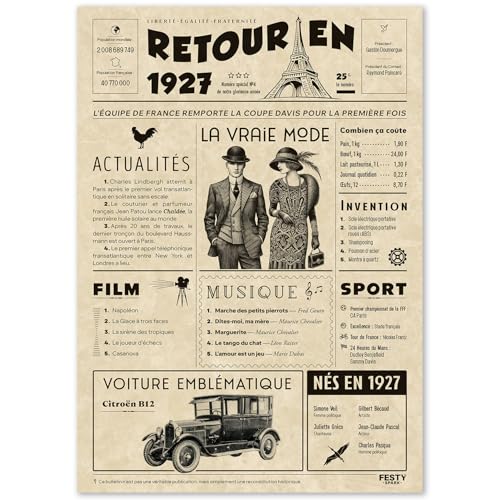 Regalo original de regreso en 1927 – Idea de regalo de 98 años para mujer y hombre, tarjeta de...