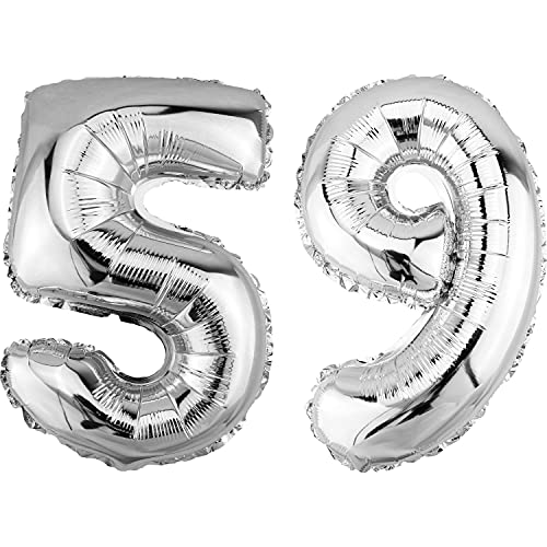 DekoRex Globo plateado de 82 cm para cumpleaños, bodas (número 59)