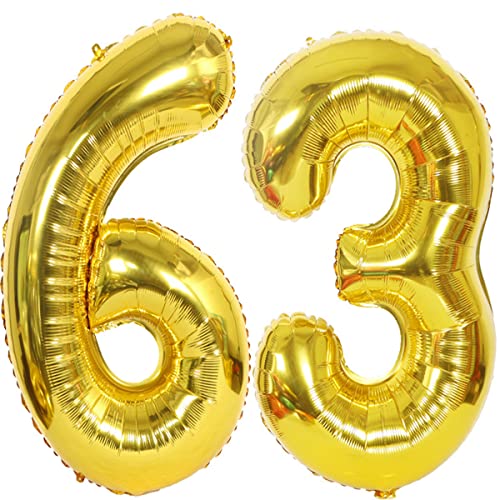 Foil Globo Número 63 Dorados Globo Número 63 Dorados 100cm Gigante Globos de Cumpleaños Numeros...