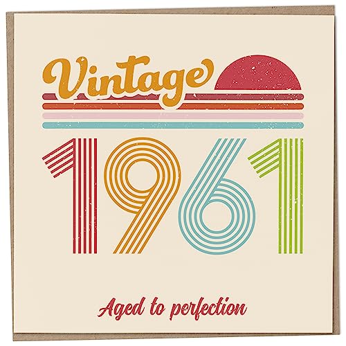 Tarjeta de cumpleaños 62 – Vintage 1961 Aged to Perfection, divertida tarjeta de felicitación para hombres y mujeres, tarjetas de cumpleaños para mujeres, tarjetas de cumpleaños para hombres, tarjeta
