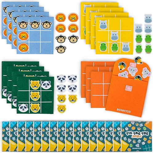 BONNYCO Tres en Raya Niños de Animales, Pack 16 Regalos Cumpleaños Niños Colegio. Detalles...