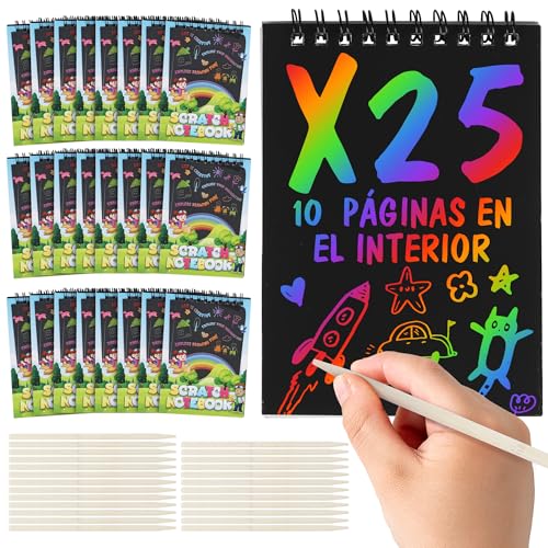 Pack 25 libretas rascar scratch art - Manualidades halloween - Regalos cumpleaños niños colegio...