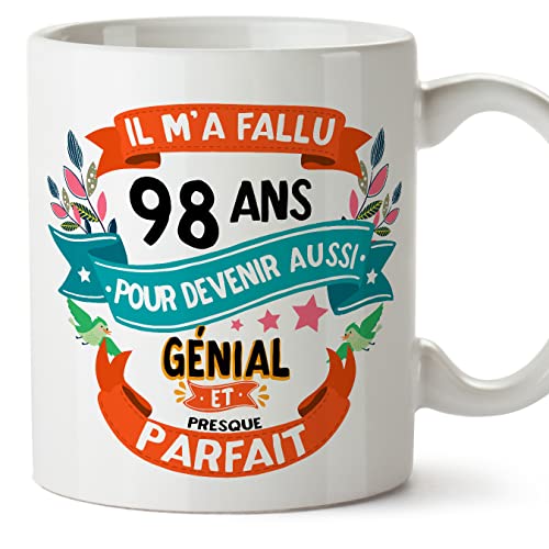 MUGFFINS Tazas 98 Cumpleaños - En Francés - Il m'a fallu 98 ans pour devenir aussi geniale - 11 oz...