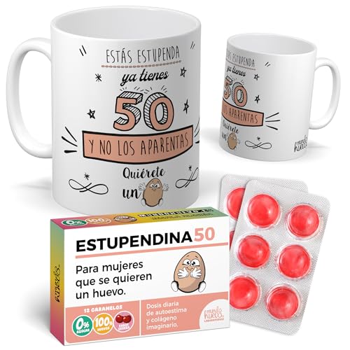 mundohuevo Pack Regalo 50 Cumpleaños Mujer: Taza Divertida “Estás Estupenda y No los...