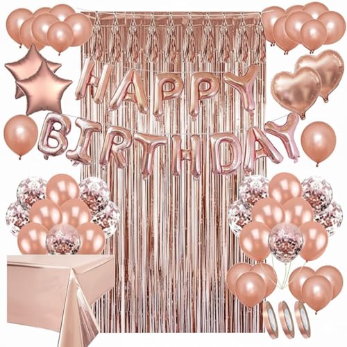Areebz 82 decoraciones de fiesta de cumpleaños de oro rosa, decoración de feliz cumpleaños,...