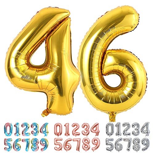 Ponmoo Foil Globo Número 46 64 Dorado, Gigante Numeros 0 1 2 3 4 5 6 7 8 9 10-19 20-29 30-39 40-49...