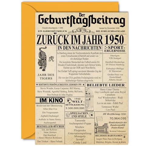 Stuff4 75. Tarjetas de cumpleaños para hombres y mujeres - Regreso al año 1950 Periódico - 75...