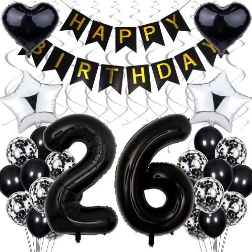 Globos 26 Cumpleaños Decoraciones, Cumpleaños Negro 26 Años Hombres, Blanco y Negro Fiestas...