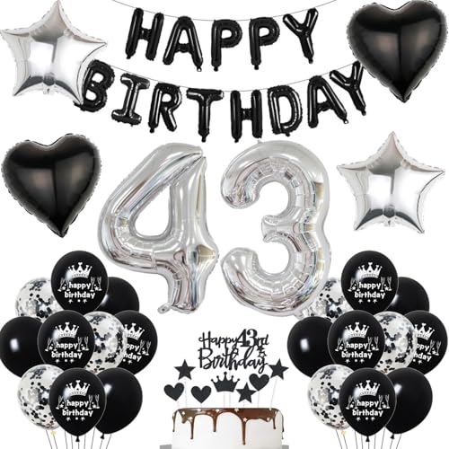 Decoración globos 43 cumpleaños hombre Negros globos 43 Años Decoracion Cumpleaños hombre Mujer...