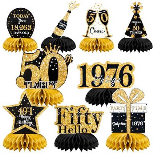 9 Piezas Cumpleaños Mesa Panal Centros,Decoración Cumpleaños,Adornos Negros y Dorados,Decoración...