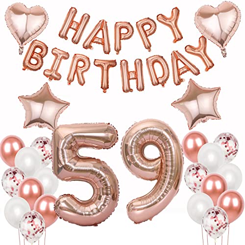 59. Decoración de cumpleaños de oro rosa para mujer, diseño de número 59, color oro rosa