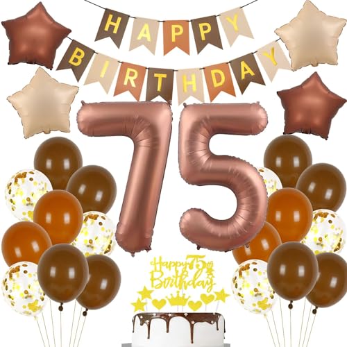 Globos 75 cumpleaños marrón, Decoración 75 cumpleaños retro marrón, Globo fiesta 75 años...