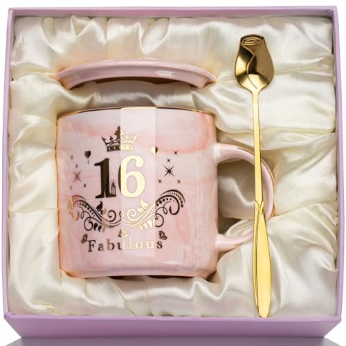 WXYTXHYQ Regalos Adolescentes 16 años 400ml Taza de Cerámica Rosa Regalos Jovenes 16 Años, 16...