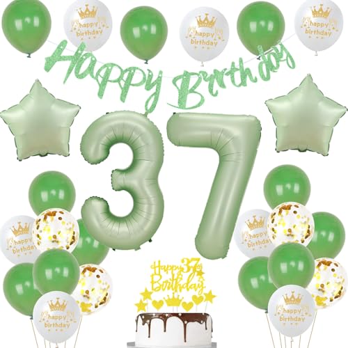 cumpleaños 37 años hombre mujer globo 37 años mujer verde oliva decoración de cumpleaños 37...