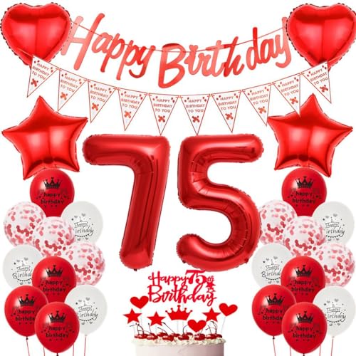 Decoración Cumpleaños 75 Años Mujer - Globos Rojos y Accesorios Para Fiesta