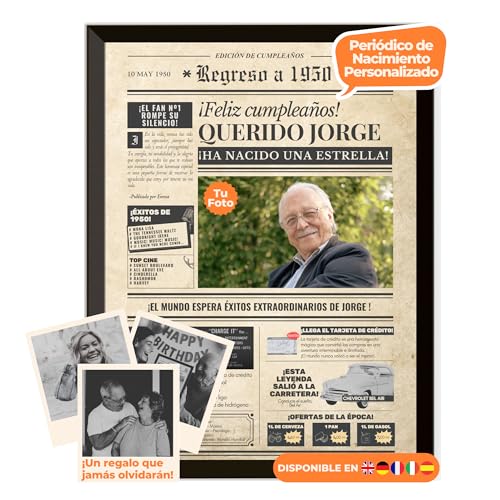 Periódico de cumpleaños 1950 – póster personalizado año nacimiento con foto, nombre y mensaje...