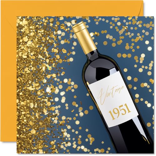Tarjetas de cumpleaños número 74 para hombres y mujeres, botella de vino vintage 1951, tarjeta de...