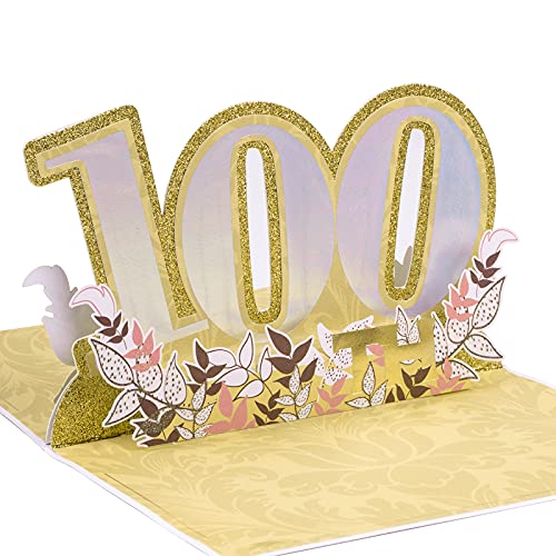 Holijolly Pop Up Tarjeta De Cumpleaños Número 100 - Tarjeta De Cumpleaños Del Centenario Emergente 3D, Tarjeta De Aniversario - 15 X 20 Cm