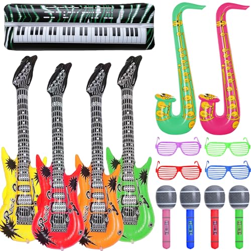 DUGEHO Guitarra Saxofón Micrófono Globos Instrumentos Musicales Accesorios Gafas, Estrella de Rock...