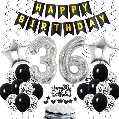 Decoración 36 Cumpleaños Hombre - Globos Negro y Plata para Fiesta de 36 Años