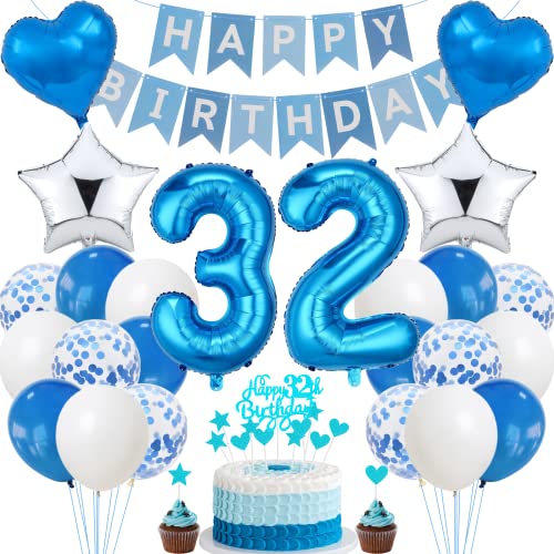 Decoración de Cumpleaños 32 Años para Mujeres y Hombres - Plata con Adorno para Tartas