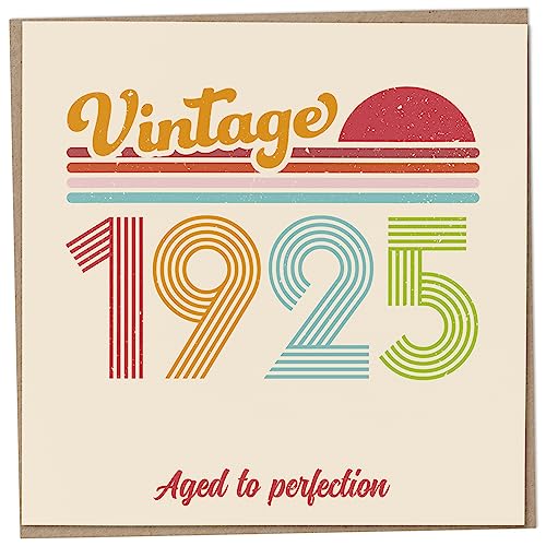 Tarjeta de cumpleaños 98 – Vintage 1925 Aged to Perfection, divertida tarjeta de felicitación para hombres y mujeres, tarjetas de cumpleaños para mujeres, tarjetas de cumpleaños para hombres, tarjeta
