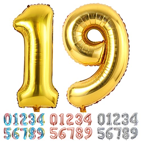 Ponmoo Foil Globo Número 19 91 Dorado, Gigante Numeros 0 1 2 3 4 5 6 7 8 9 10-19 20-29 30 40 50 60...