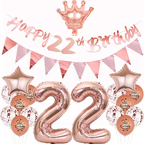 Globos 22 cumpleaños mujer decoración oro rosa conjunto,22 cumpleaños decode la fiesta de las mujeres feliz cumpleaños 22th oro rosa globo 22 años las mujeres chica deco Happy 22th Birthday banner