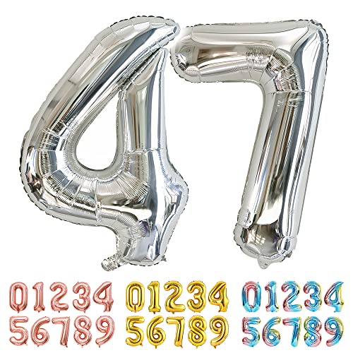 Ponmoo Foil Globo Número 47 74 Plata, Gigante Numeros 0 1 2 3 4 5 6 7 8 9 10-19 20-29 30-39 40-49...