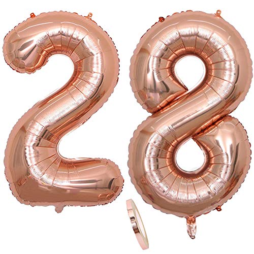 2 Globos Número 28 Años, Number 28 Globo Chica de oro rosa, 40'Figuras de globos con globo de...