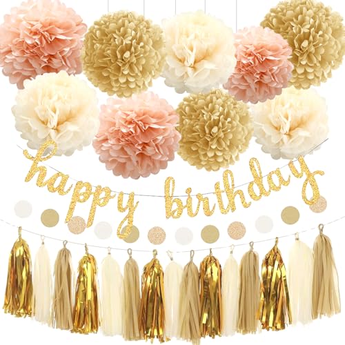 26 Piezas Decoracion Cumpleaños, Champán Decoracion Pompones, Pompones de Papel, Decoraciones...