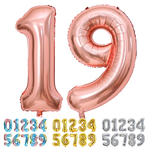 Ponmoo Foil Globo Número 19 91 Oro Rosa, Gigante Numeros 0 1 2 3 4 5 6 7 8 9 10-19 20-29 30 40 50...