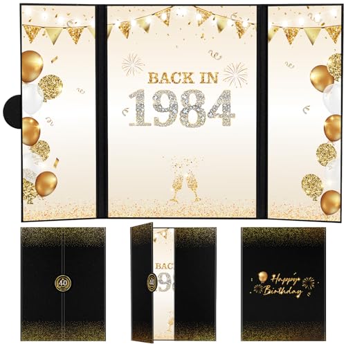 Dianelhall Libro de invitados de cumpleaños número 40 en negro y dorado, póster vintage de 1984,...