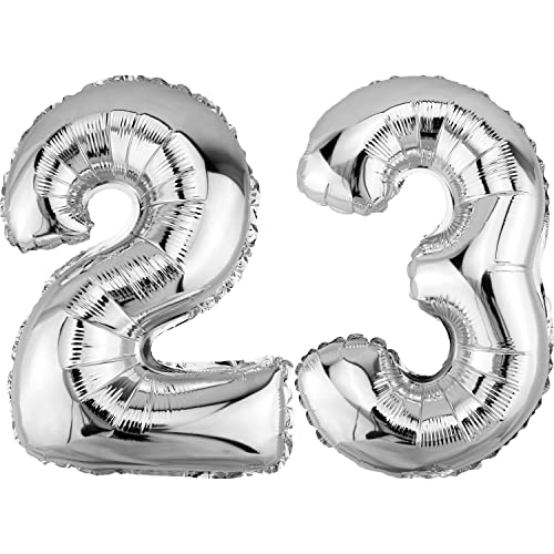 DekoRex Globo plateado de 82 cm para cumpleaños, bodas (número 23)