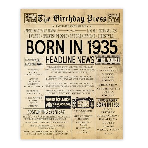 Stuff4 Póster de cumpleaños número 80 sin marco, periódico vintage nacido en 1935, regalos de...